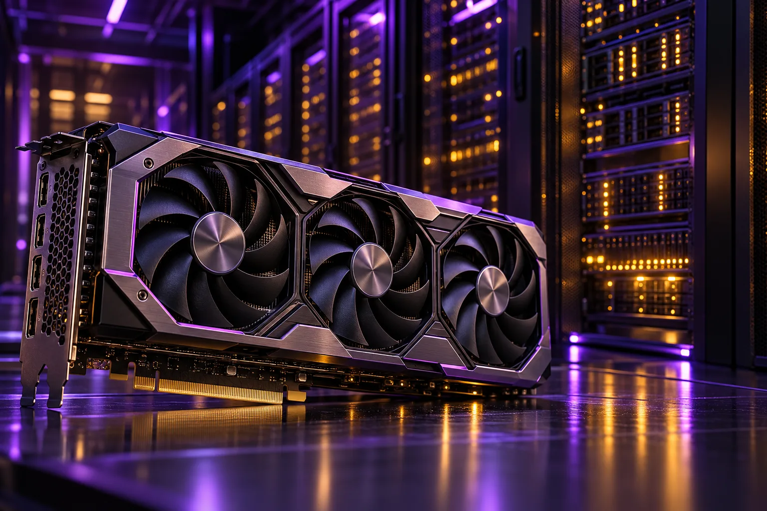 Graphics card and server hardware with violet lighting